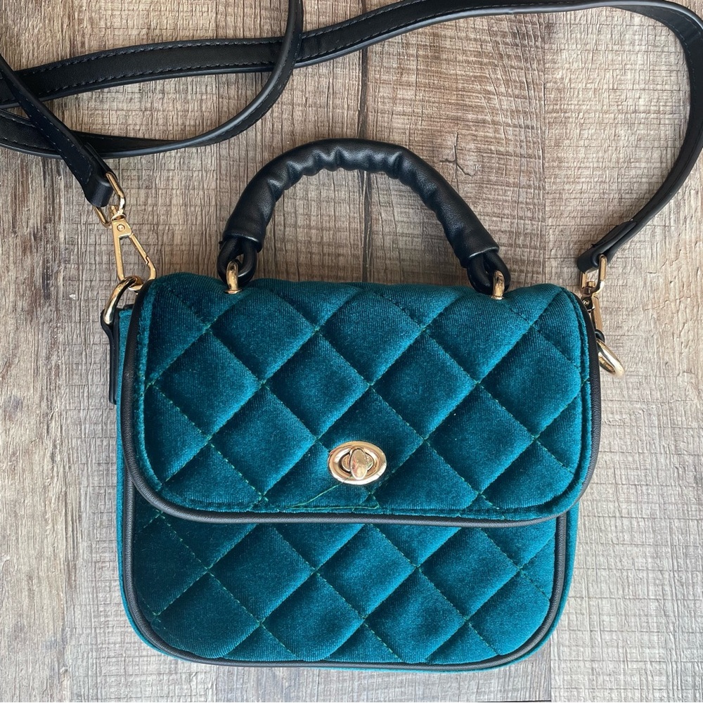 Blue Velour Crossbody Bag